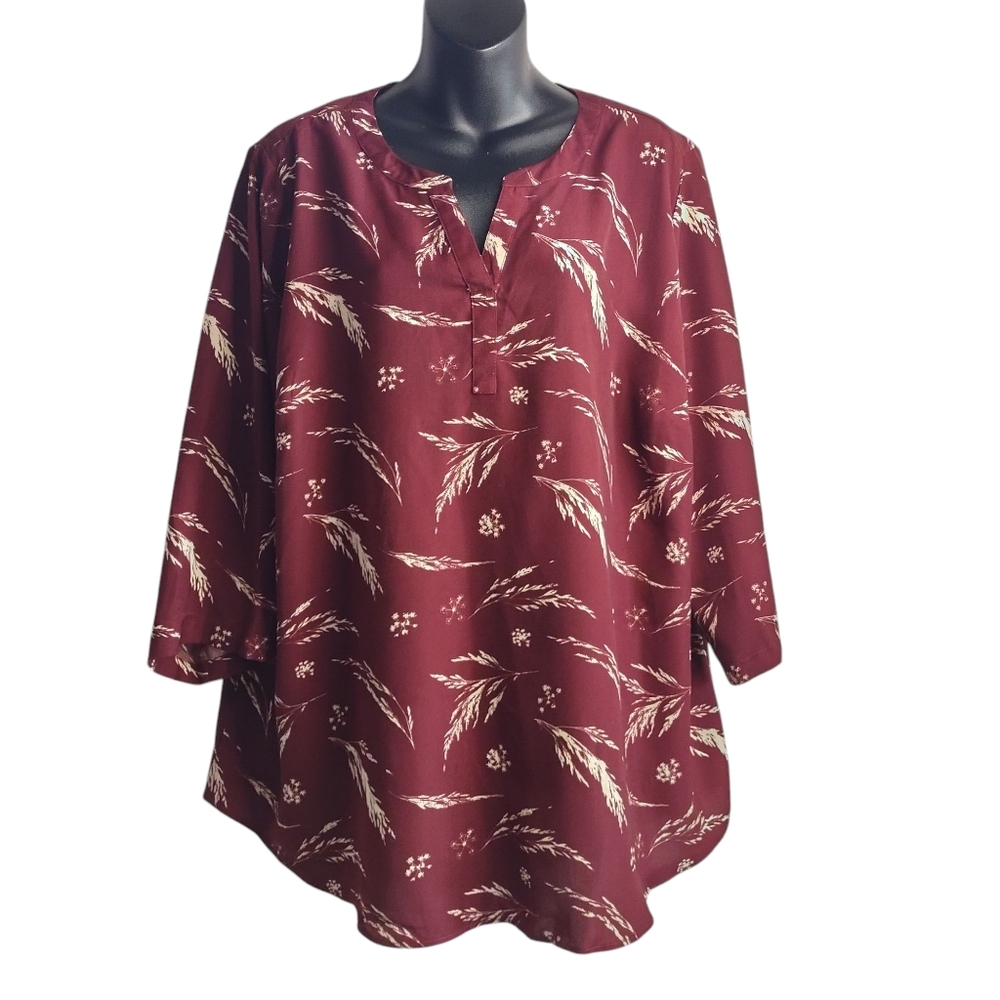 Christopher & Banks Burgundy Floral Print Tunic